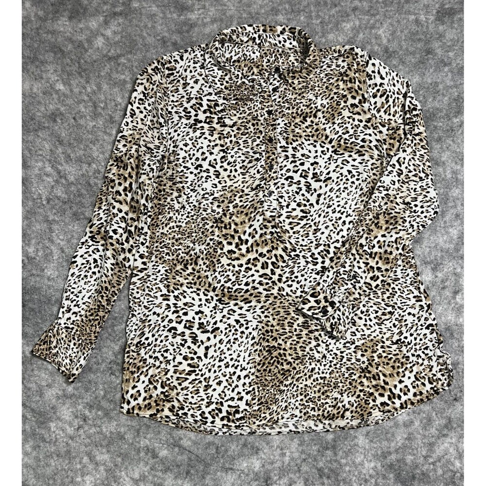 Dalia Collection Animal Print Tunic Shirt Women's XL Brown Blouse 100% Rayon